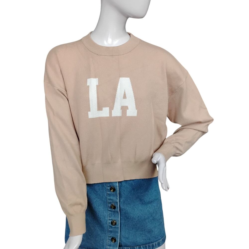 "LA" Charlotte Russe Fine Knit Sweater Top Size Large Cream & White Long Sleeve